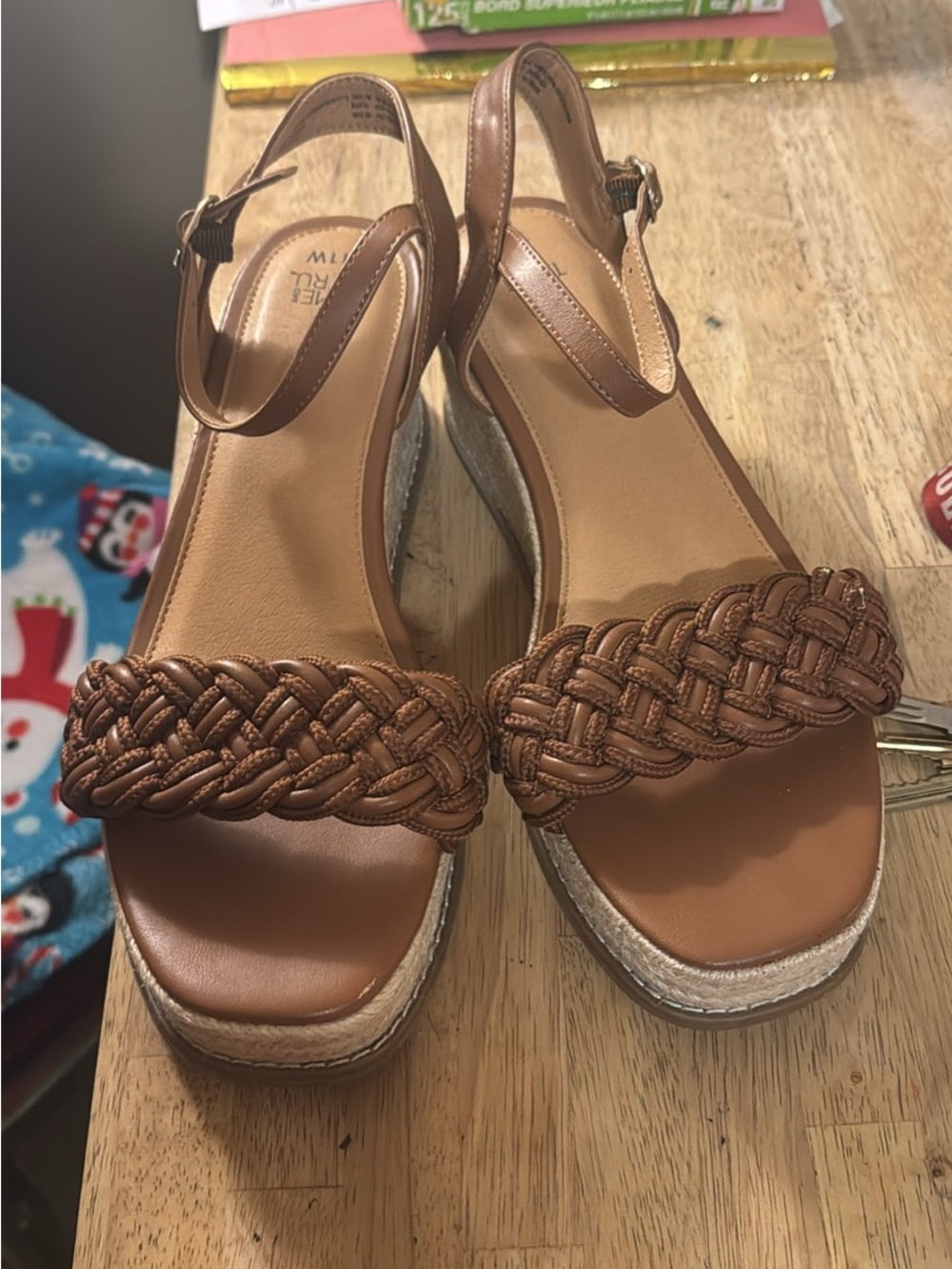 Time and Tru Brown Braided Espadrille Wedge Sandals